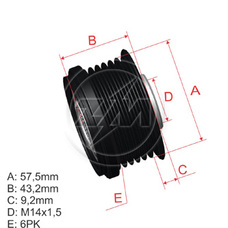 Imagen del producto *POLEA RUEDA LIBRE PV6 TOYOTA COROLLA 1.8 03-08. AURIS 09-...   DDG CARAVAN 00-07